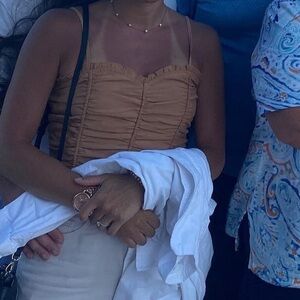 Forever 21 Brown Ruched Corset Tulle Crop Strap Top Women’s Size Small